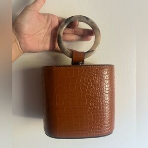 TOPSHOP Brown Croc-Embossed Handbag with Silver Accents